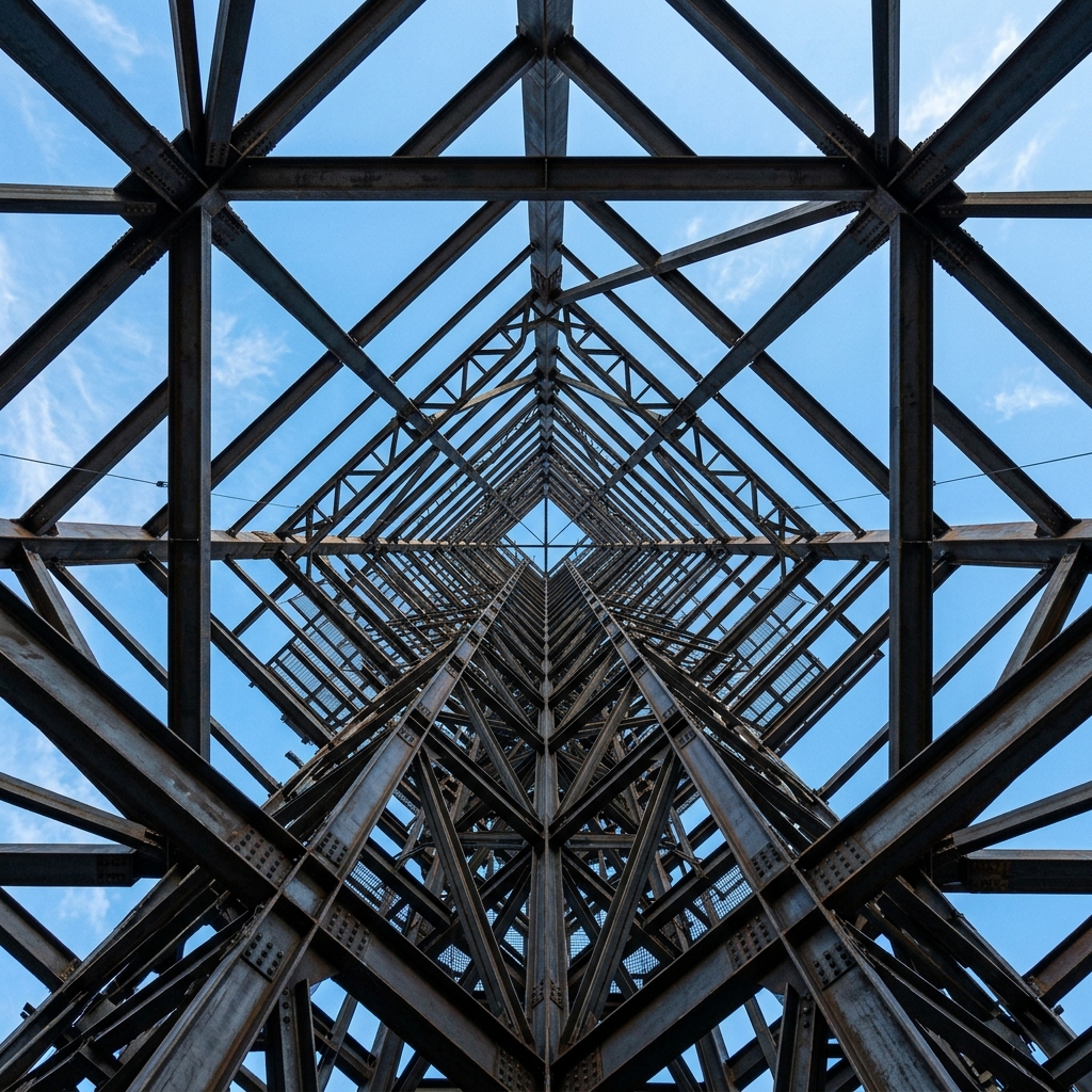 Exposed structural skyscraper steel girders